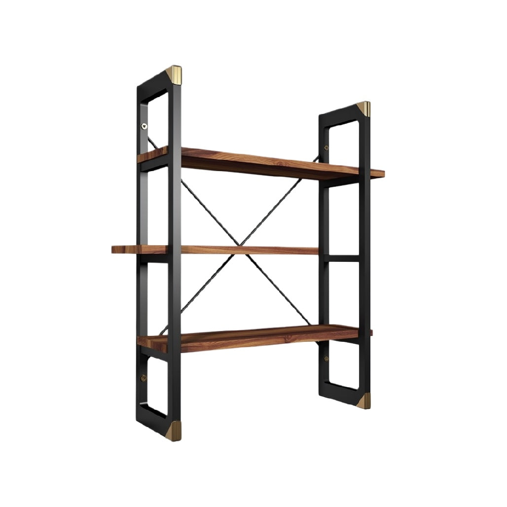Modern Wooden Wall Shelf with Black Metal Frame