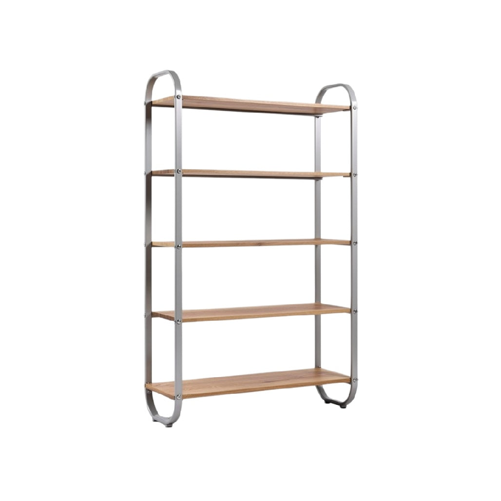 Modern Metal and Wood Bookshelf with Five Shelves