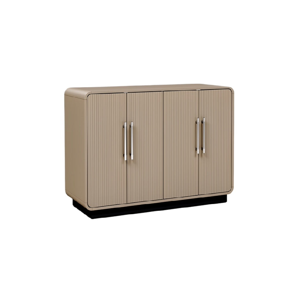 "Modern Beige Storage Cabinet with Ribbed Design"